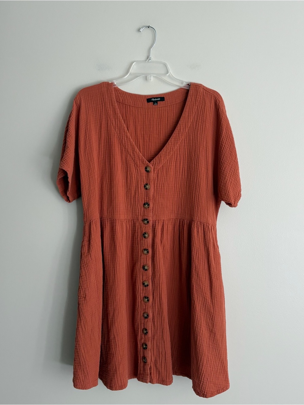 Madewell Gauzy Cotton Rust Button-Front Mini Dress Size L